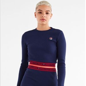 FILA Colleen Cropped Long Sleeve Top in Navy Blue